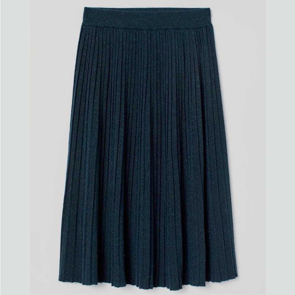 H&M pleated stretch sparkle green knee length skirt S/XS
